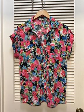 Coral Bay Pink Floral Short-Sleeve Button-Down Shirt